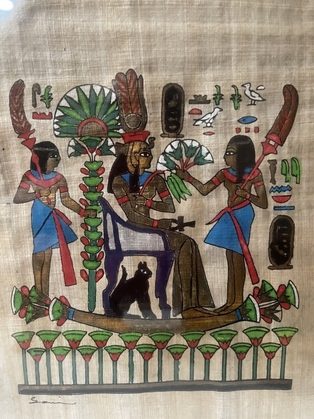 Egyptian Hand Painted Papyrus Signed by the Artist  Egyptian papyrus 6 X 8